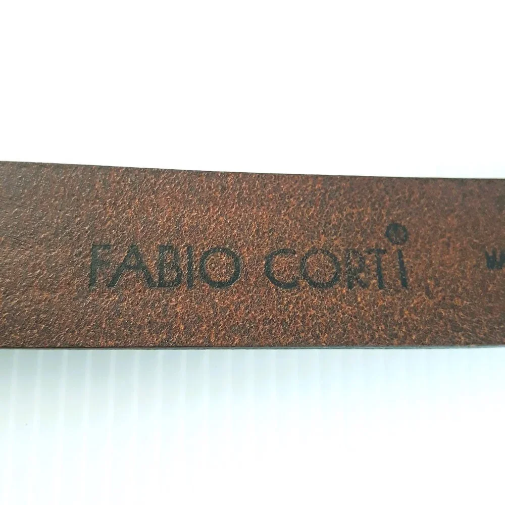 Fabio Corti Brown Leather Tooled Belt Medium Made in Italy
